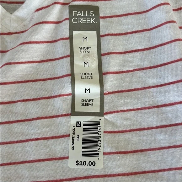 Falls Creek Red Striped V-Neck Tee size medium - Picture 2 of 4